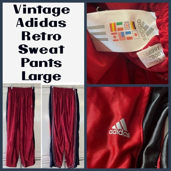 Adidas Track Pants Men L Red Vintage Retro‎ Metallic Shimmer Athletic Old School - Picture 1 of 12